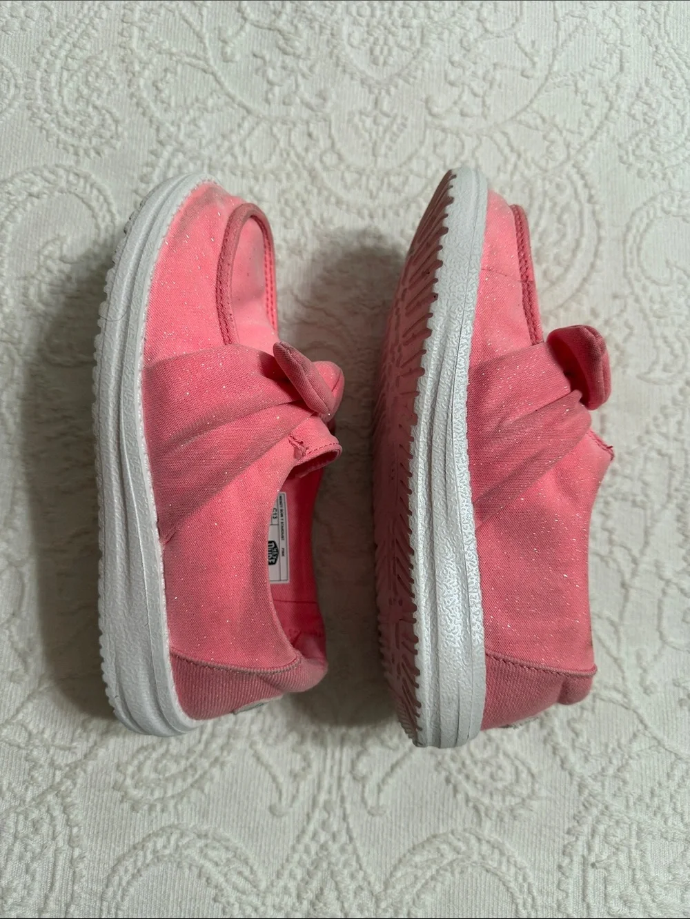 Hey Dude Girls Size 13C Stardust Pink Bow Slip-On Moccasins